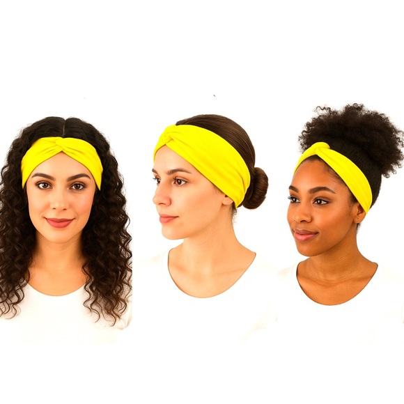 Bright Yellow Twist Knot Headband – Soft Stretch Hair Wrap - Picture 3 of 3